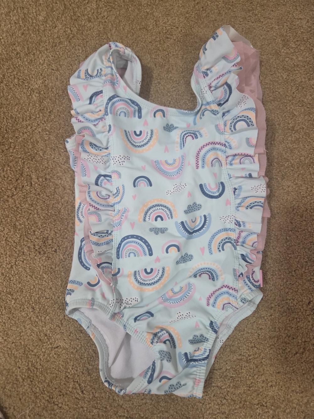 Ruffle Butts Pastel Rainbow Ruffle One-Piece - Pink & Light Blue